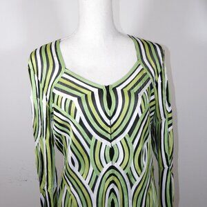 Woman's Stunning Green Black Striped Blouse CARTISE Size 10